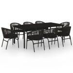 vidaXL Set mobilier de grădină, 9 piese, negru