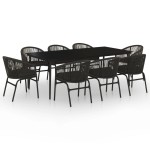 vidaXL Set mobilier de grădină, 9 piese, negru