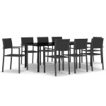vidaXL Set mobilier de grădină, 9 piese, negru