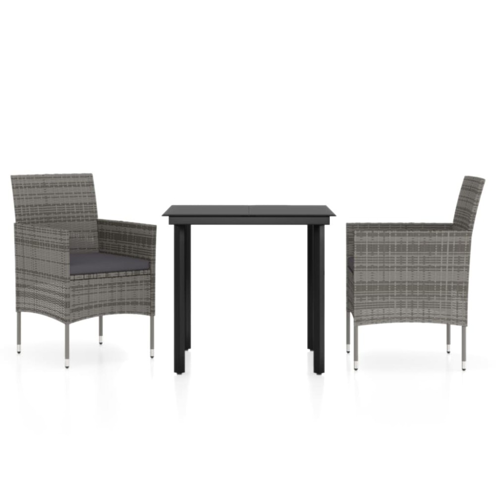 vidaXL Set mobilier de grădină, cu perne, 3 piese, gri și negru