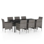 vidaXL Set mobilier de grădină cu perne, 9 piese, gri și negru vidaXL Set mobilier de grădină cu perne, 9 piese, gri și negru