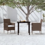 vidaXL Set mobilier de grădină, cu perne, 3 piese, maro și negru