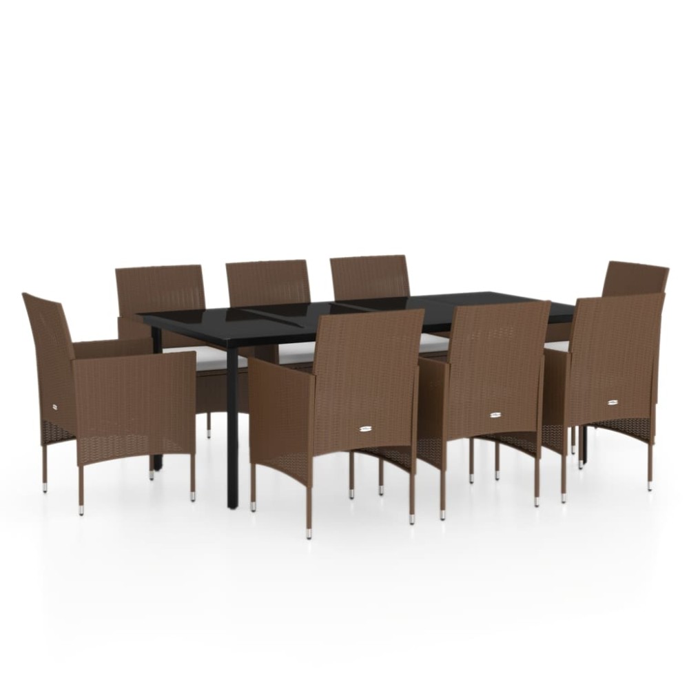 vidaXL Set mobilier de grădină cu perne, 9 piese, maro și negru