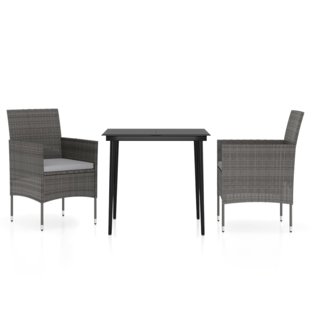 vidaXL Set mobilier de grădină, cu perne, 3 piese, gri și negru