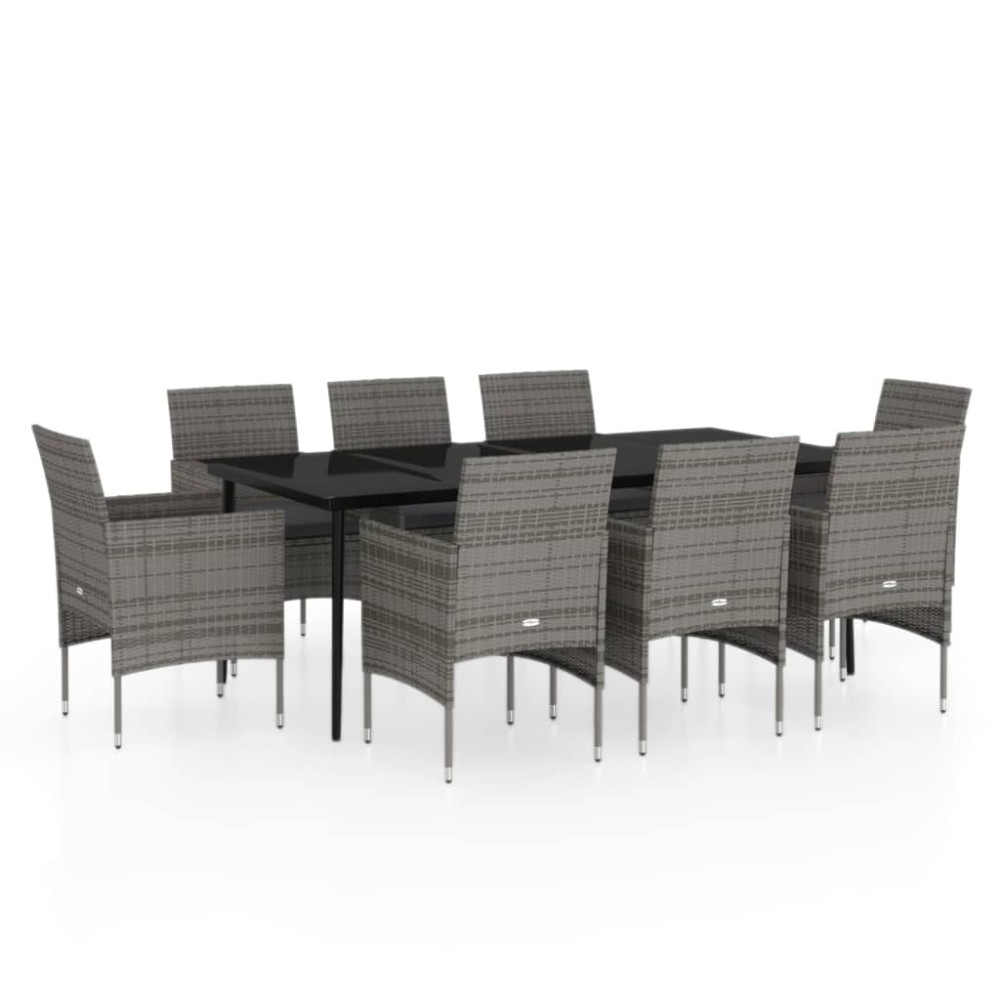 vidaXL Set mobilier de grădină cu perne, 9 piese, gri și negru