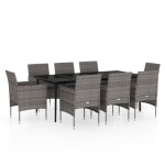 vidaXL Set mobilier de grădină cu perne, 9 piese, gri și negru vidaXL Set mobilier de grădină cu perne, 9 piese, gri și negru