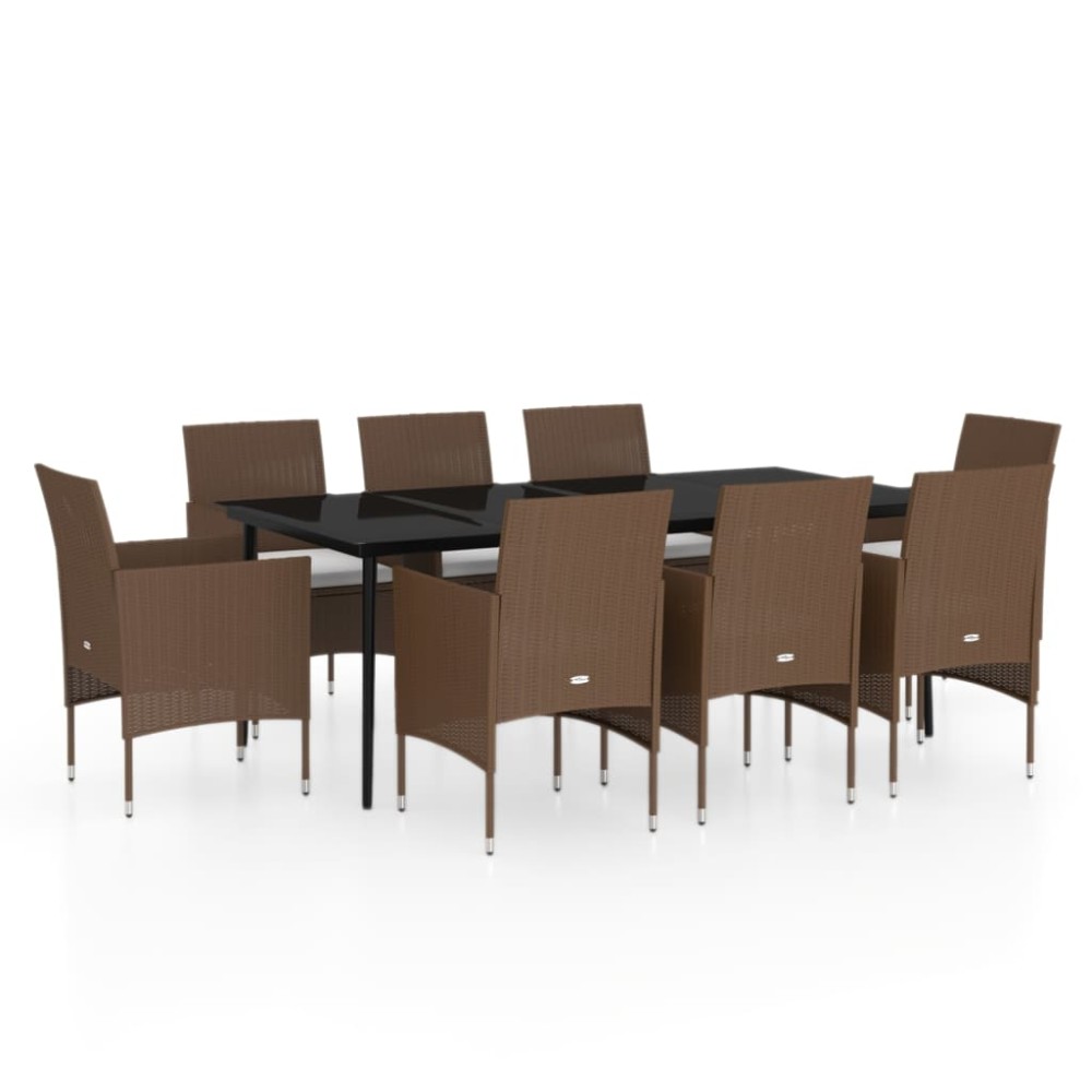 vidaXL Set mobilier de grădină cu perne, 9 piese, maro și negru