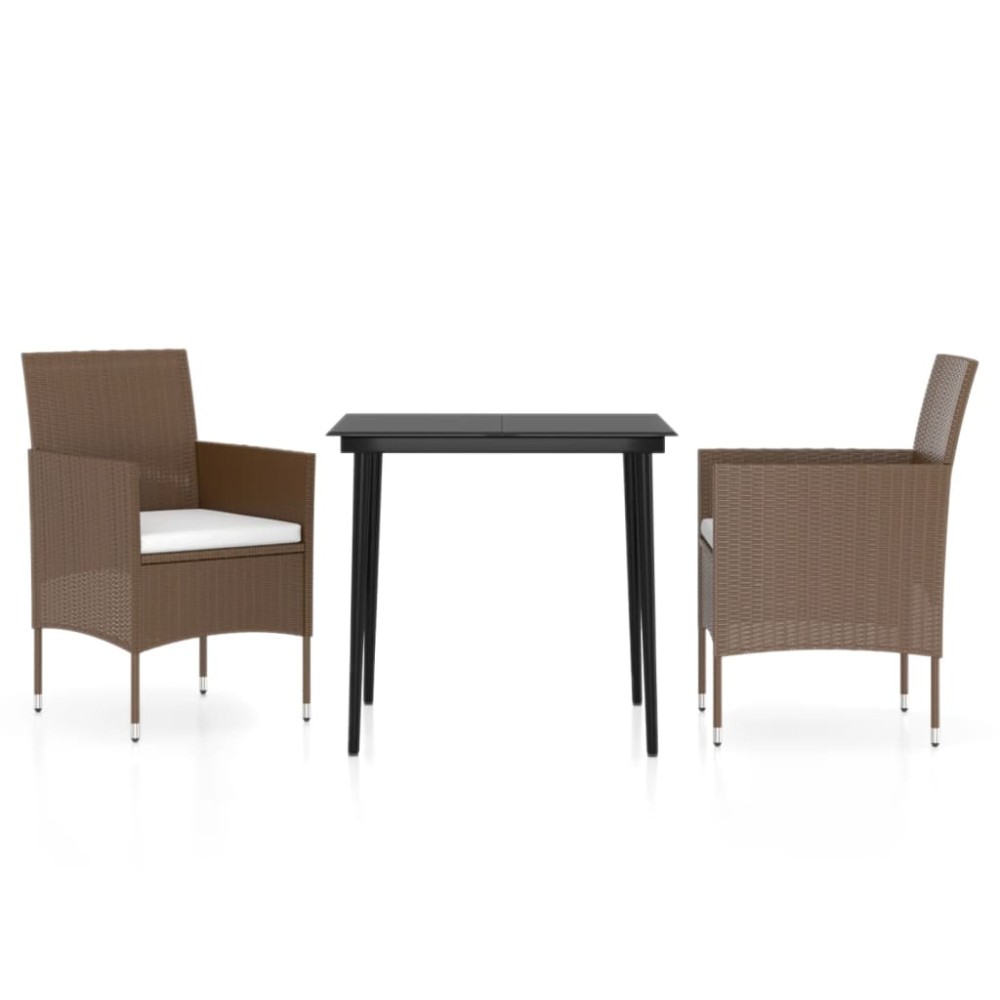 vidaXL Set mobilier de grădină, cu perne, 3 piese, maro și negru