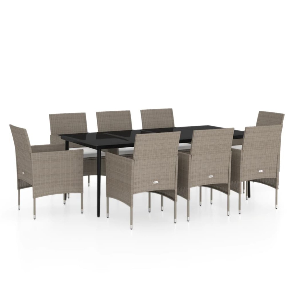vidaXL Set mobilier de grădină, cu perne, 9 piese, bej și negru