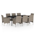 vidaXL Set mobilier de grădină, cu perne, 9 piese, bej și negru