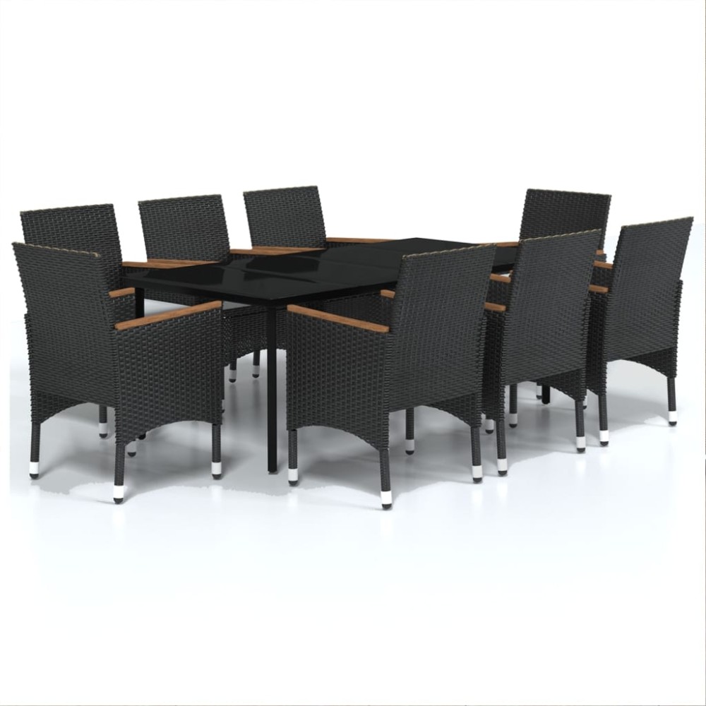 vidaXL Set mobilier de grădină cu perne, 9 piese, negru