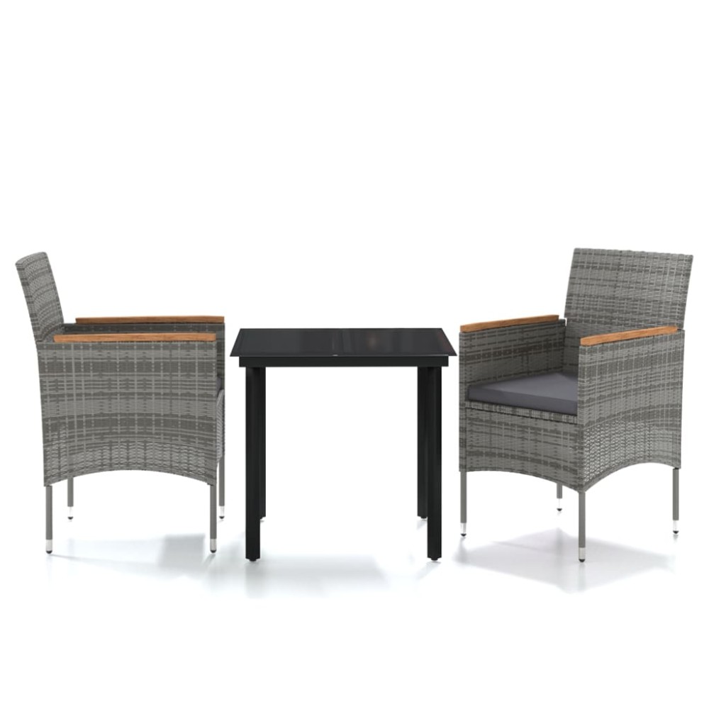 vidaXL Set mobilier de grădină, cu perne, 3 piese, gri și negru