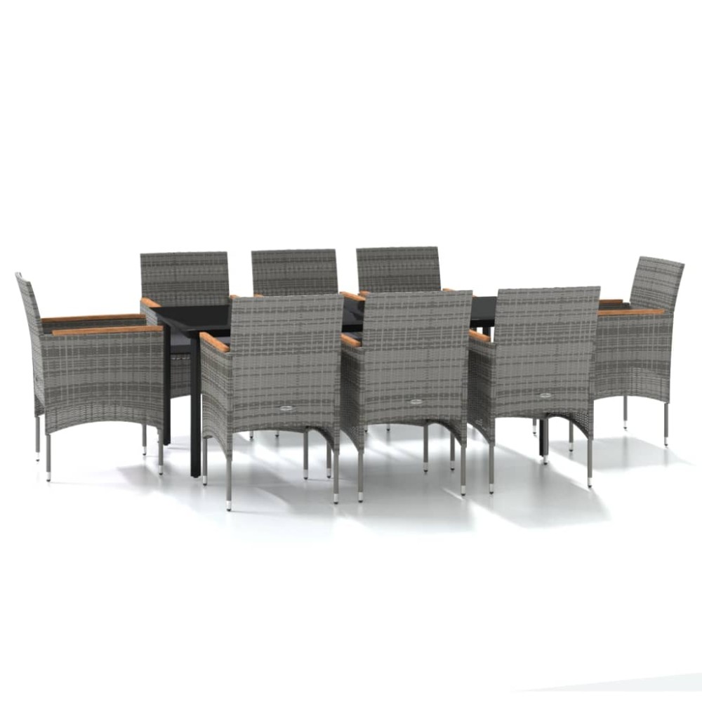 vidaXL Set mobilier de grădină cu perne, 9 piese, gri și negru