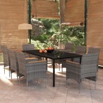 vidaXL Set mobilier de grădină cu perne, 9 piese, gri și negru vidaXL Set mobilier de grădină cu perne, 9 piese, gri și negru