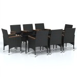 vidaXL Set mobilier de grădină cu perne, 9 piese, negru