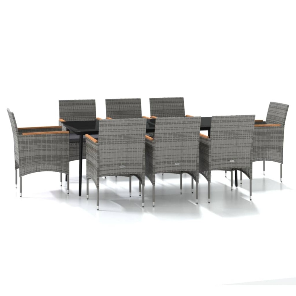 vidaXL Set mobilier de grădină, cu perne, 9 piese, gri și negru