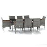 vidaXL Set mobilier de grădină, cu perne, 9 piese, gri și negru