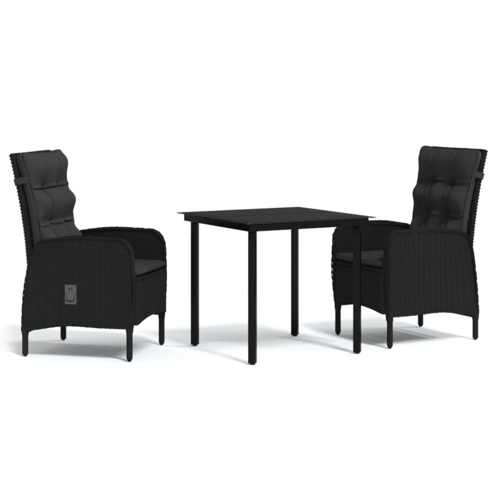 vidaXL Set mobilier de grădină, cu perne, 3 piese, negru