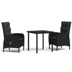 vidaXL Set mobilier de grădină, cu perne, 3 piese, negru