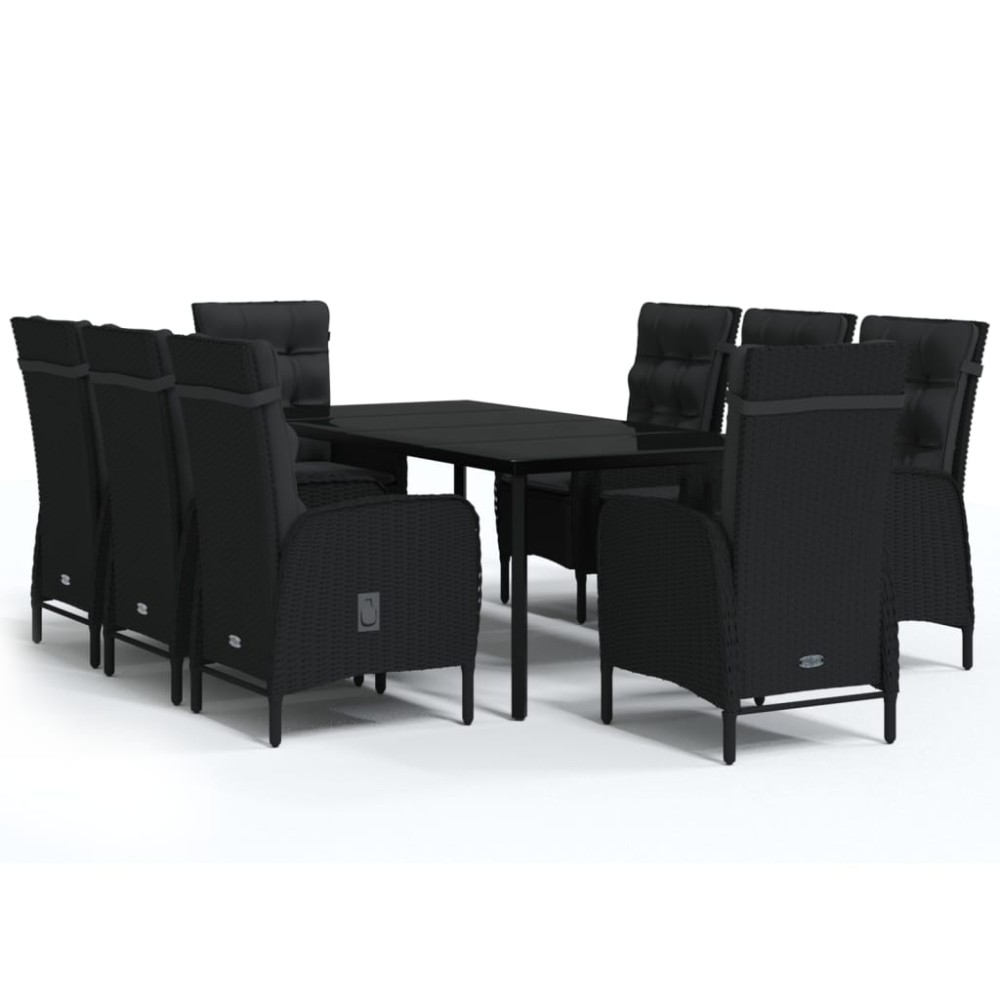 vidaXL Set mobilier de grădină cu perne, 9 piese, negru