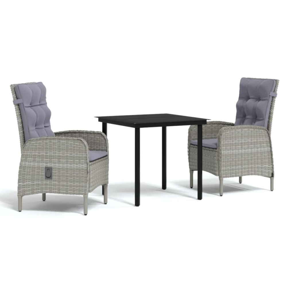 vidaXL Set mobilier de grădină, cu perne, 3 piese, gri și negru