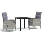 vidaXL Set mobilier de grădină, cu perne, 3 piese, gri și negru