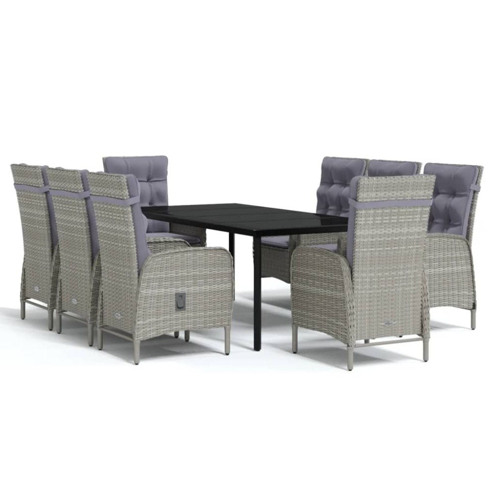 vidaXL Set mobilier de grădină cu perne, 9 piese, gri și negru
