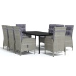 vidaXL Set mobilier de grădină cu perne, 9 piese, gri și negru vidaXL Set mobilier de grădină cu perne, 9 piese, gri și negru