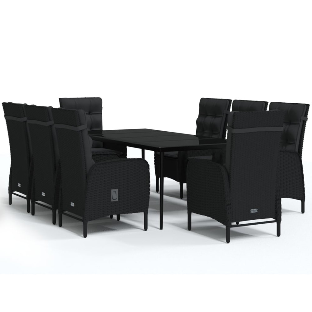 vidaXL Set mobilier de grădină cu perne, 9 piese, negru