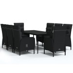 vidaXL Set mobilier de grădină cu perne, 9 piese, negru