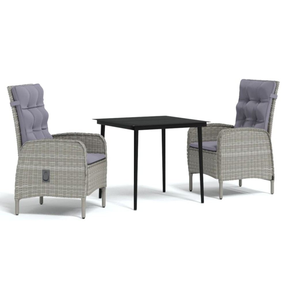vidaXL Set mobilier de grădină, cu perne, 3 piese, gri și negru