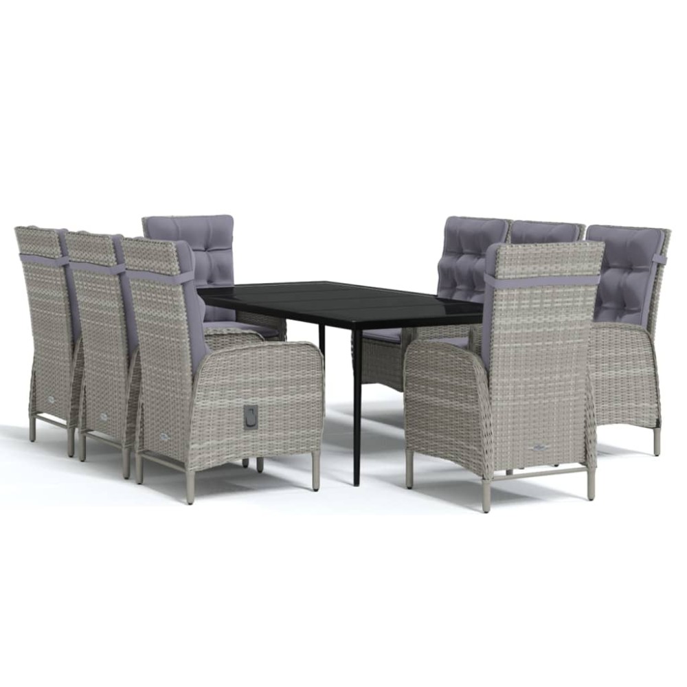 vidaXL Set mobilier de grădină cu perne, 9 piese, gri și negru