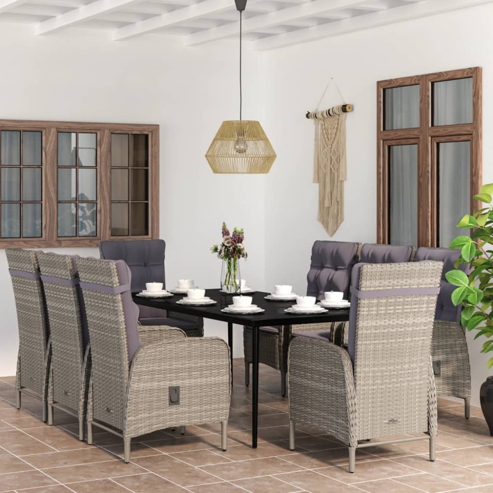 vidaXL Set mobilier de grădină cu perne, 9 piese, gri și negru