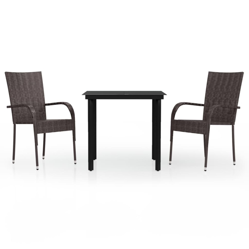 vidaXL Set mobilier de grădină, 3 piese, maro și negru