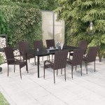 vidaXL Set mobilier de grădină, 9 piese, maro și negru vidaXL Set mobilier de grădină, 9 piese, maro și negru