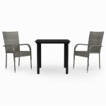 vidaXL Set mobilier de grădină, 3 piese, gri și negru vidaXL Set mobilier de grădină, 3 piese, gri și negru