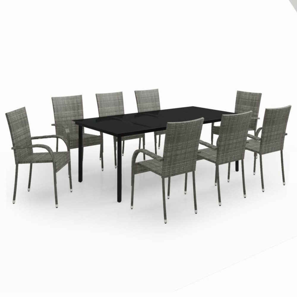 vidaXL Set mobilier de grădină, gri și negru, 9 piese