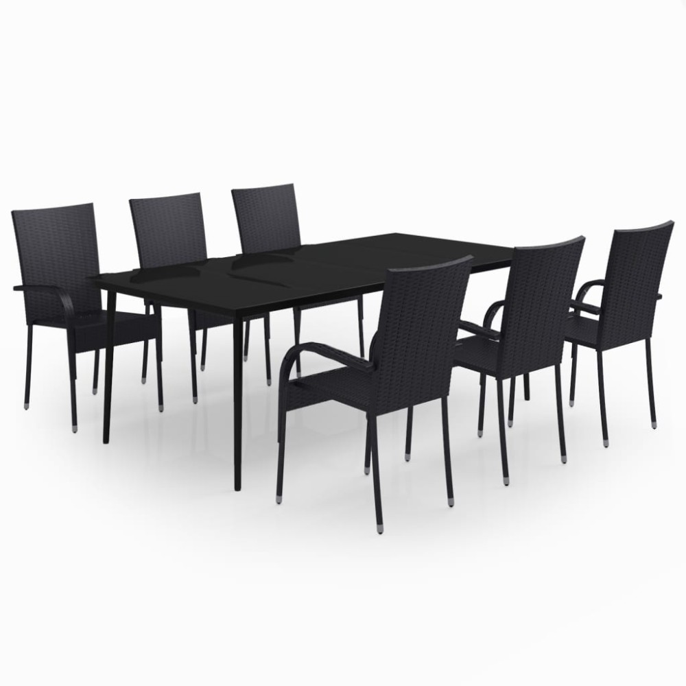 vidaXL Set mobilier de grădină, negru, 7 piese