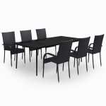 vidaXL Set mobilier de grădină, negru, 7 piese