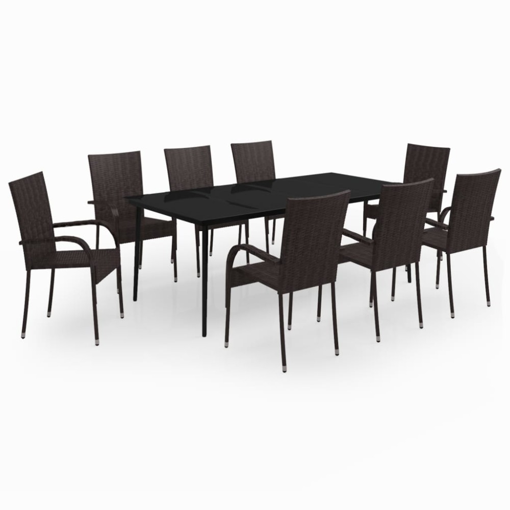 vidaXL Set mobilier de grădină, 9 piese, maro și negru