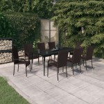 vidaXL Set mobilier de grădină, 9 piese, maro și negru vidaXL Set mobilier de grădină, 9 piese, maro și negru
