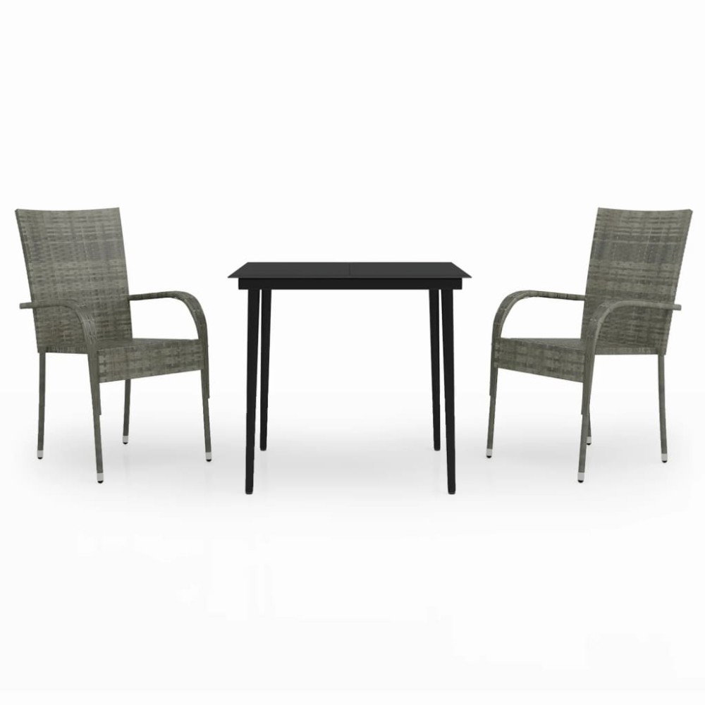 vidaXL Set mobilier de grădină, 3 piese, gri și negru