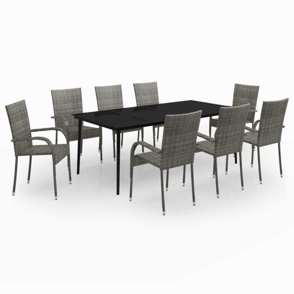vidaXL Set mobilier de grădină, 9 piese, gri și negru