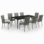 vidaXL Set mobilier de grădină, 9 piese, gri și negru vidaXL Set mobilier de grădină, 9 piese, gri și negru