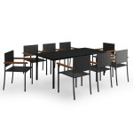 vidaXL Set mobilier de grădină, 9 piese, negru