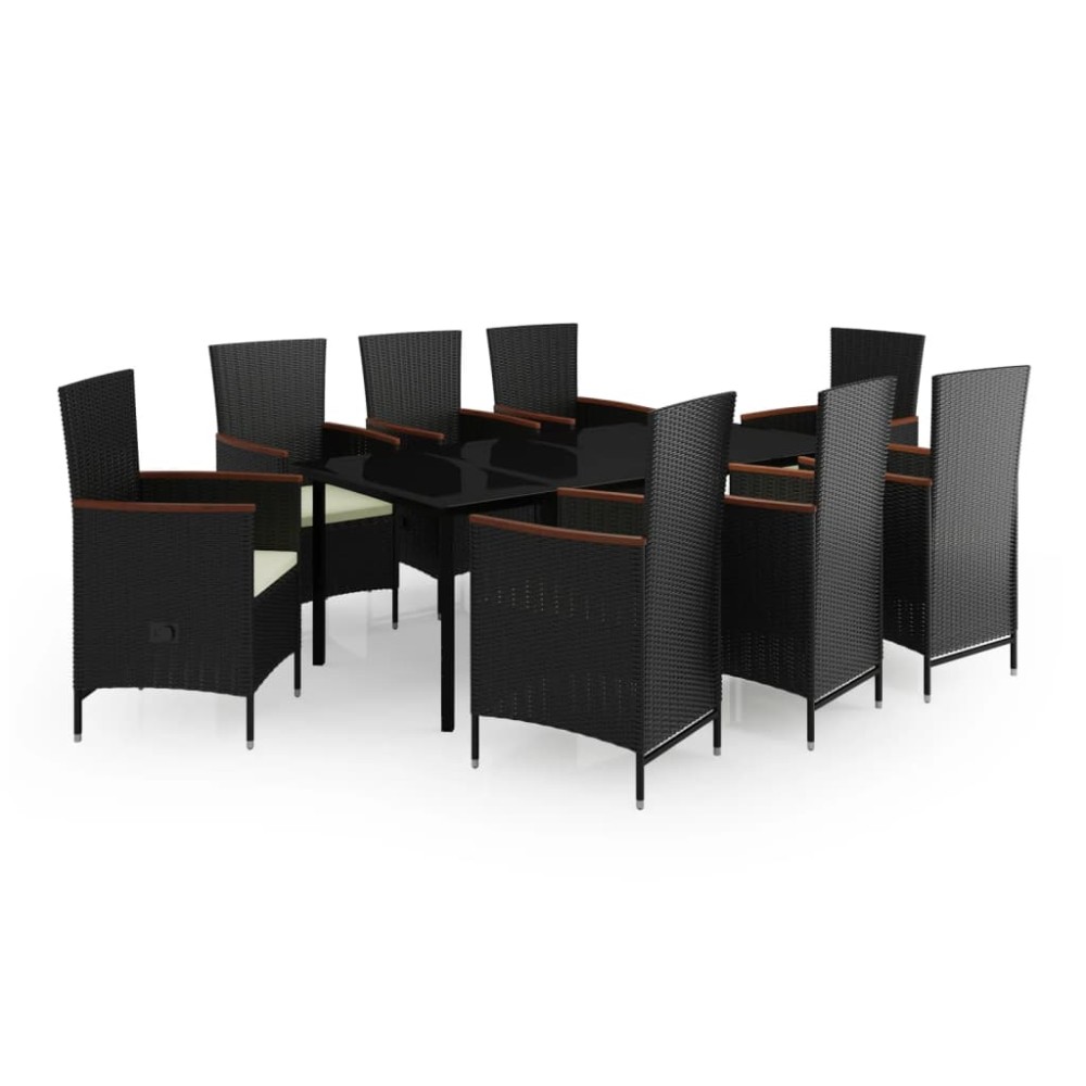 vidaXL Set mobilier de grădină cu perne, 9 piese, negru