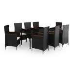 vidaXL Set mobilier de grădină cu perne, 9 piese, negru