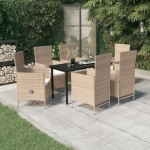 vidaXL Set mobilier pentru grădină, cu perne, 7 piese, bej vidaXL Set mobilier pentru grădină, cu perne, 7 piese, bej
