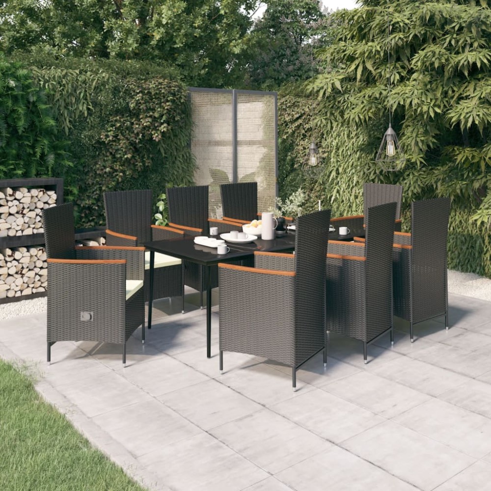 vidaXL Set mobilier de grădină cu perne, 9 piese, negru