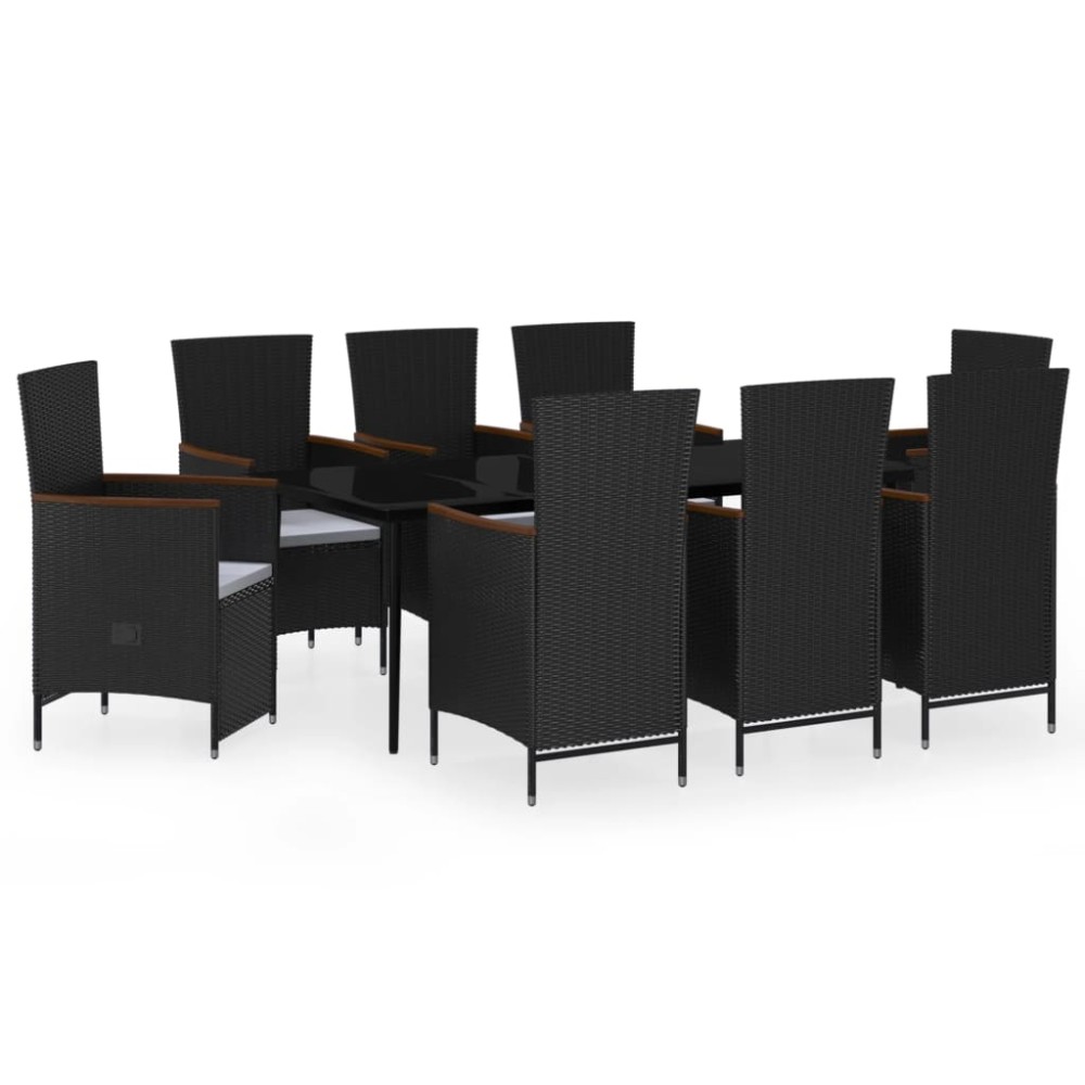 vidaXL Set mobilier de grădină cu perne, 9 piese, negru